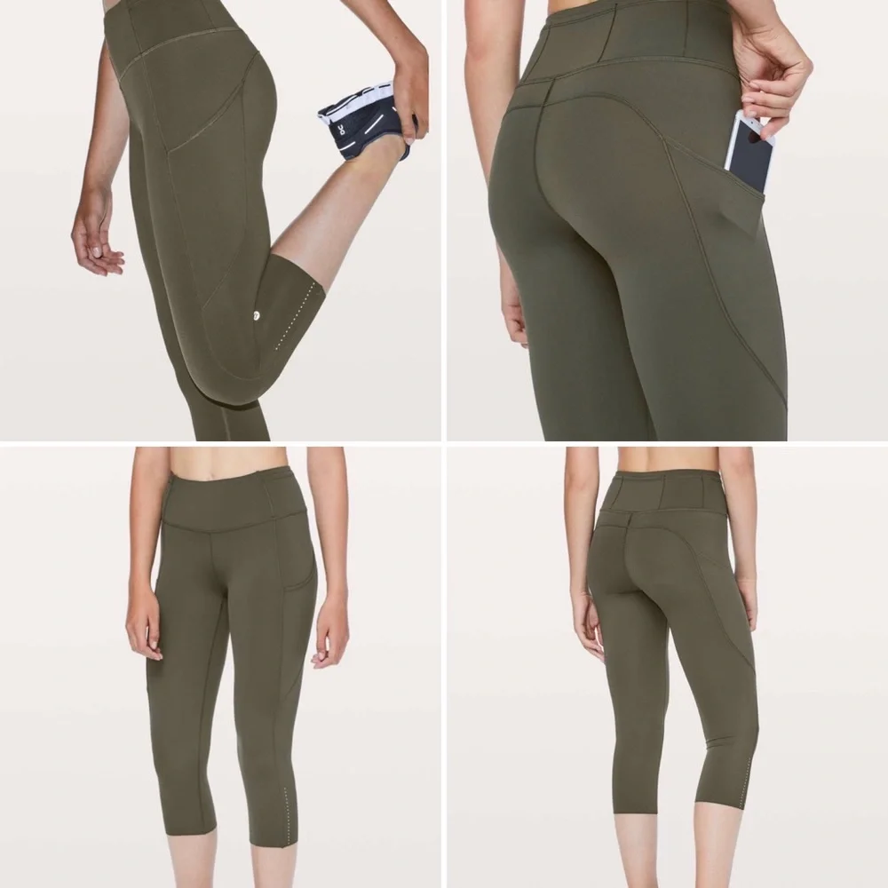 LULULEMON Fast & Free Crop II Nulux 19” Dark Olive 6 - Picture 1 of 13